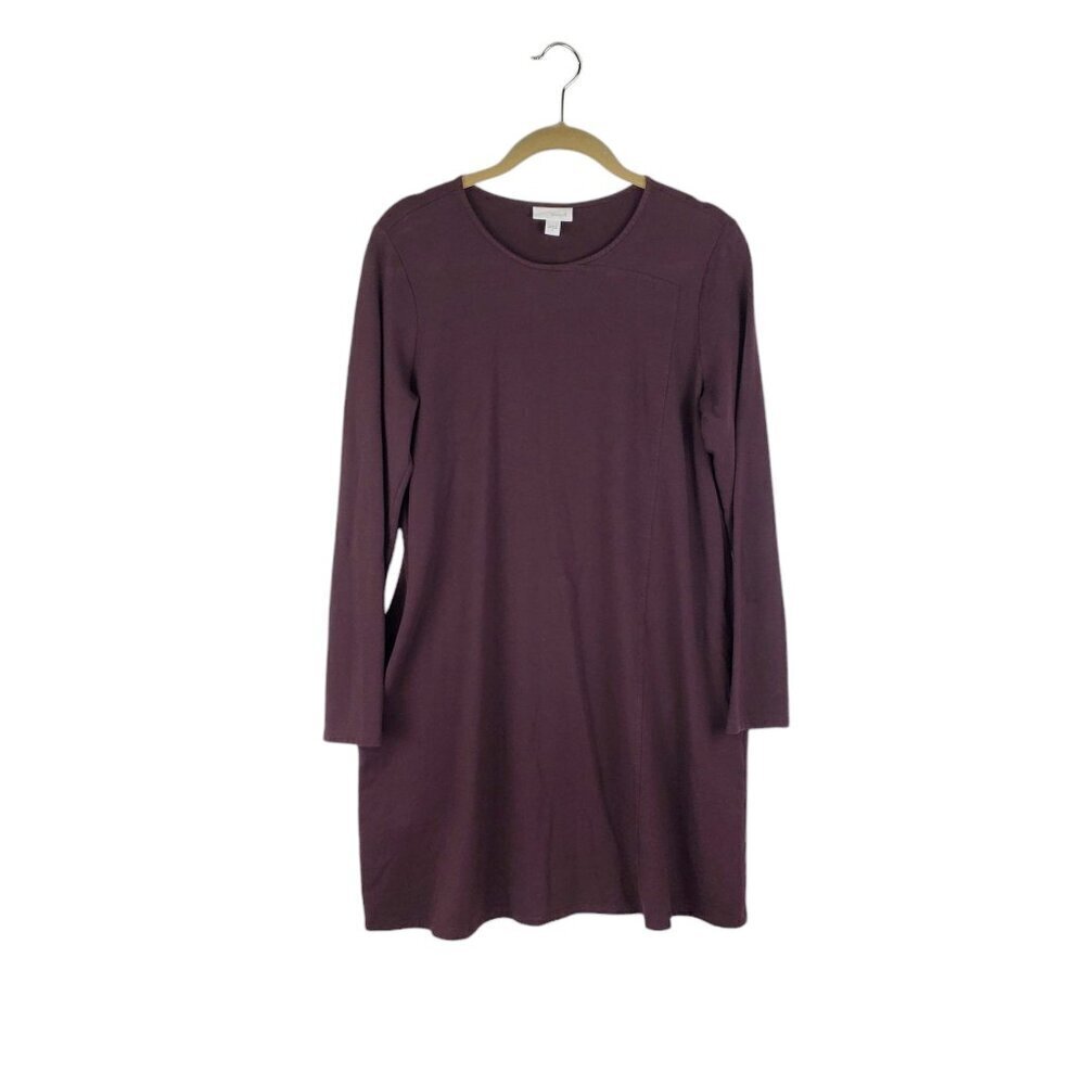 Pure Jill J Jill Tunic Shift Dress Eggplant Brown Pima Blend Long Sleeve Small